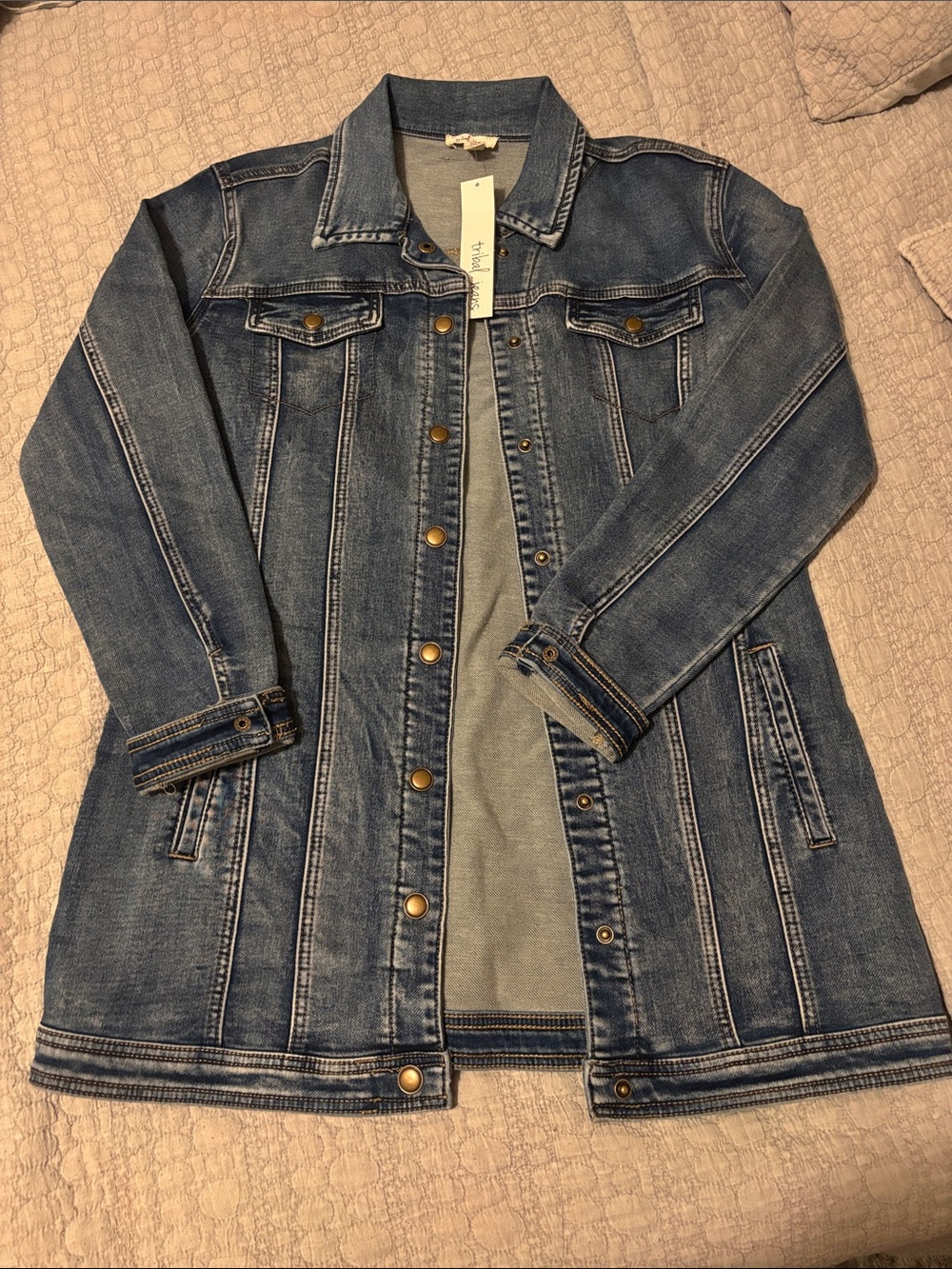 Classic Blue Denim Trench Jacket - Women